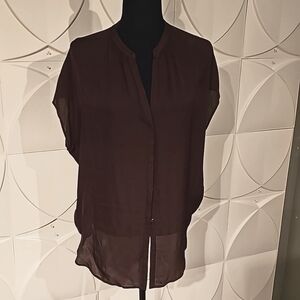 M Vince Burgundy Sheer Bussiness/Casual Blouse